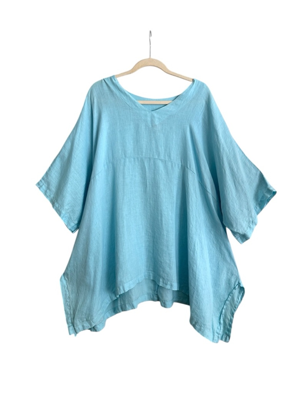 MATCH POINT 100% Linen Oversized Tunic Top Aqua Blue Made in USA Coastal 1X